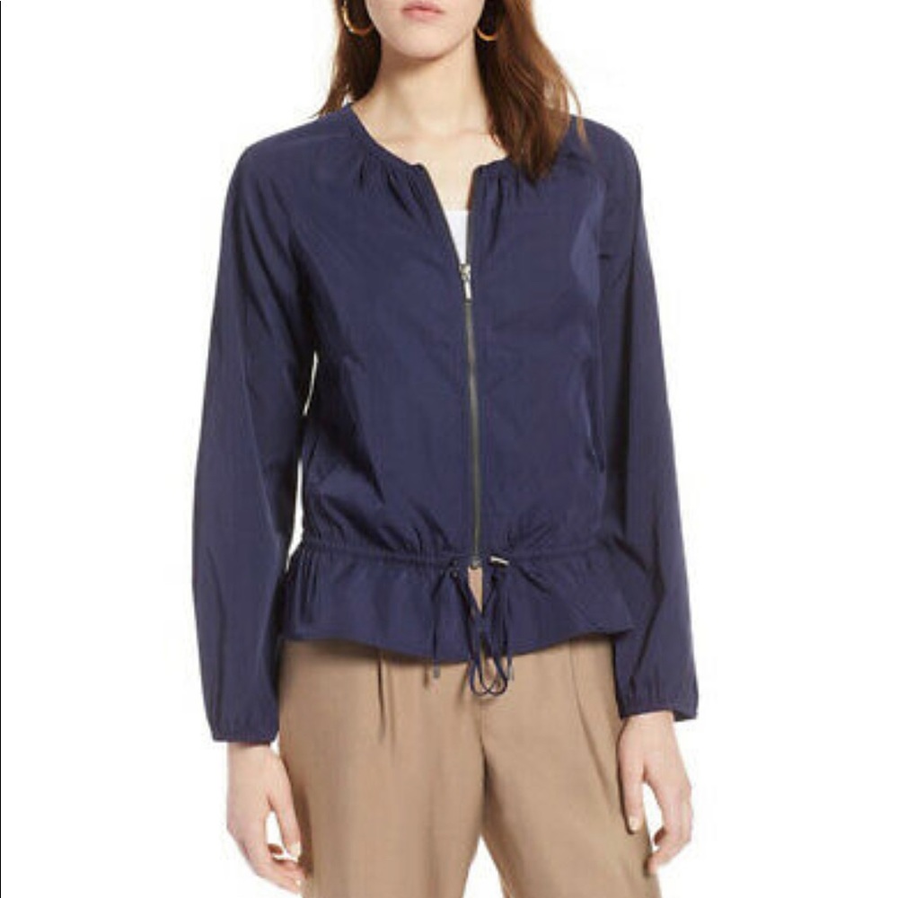 Halogen Women’s Jacket / Peacoat w/ Front Zipper, Drawstring at Waist, Navy, Sm